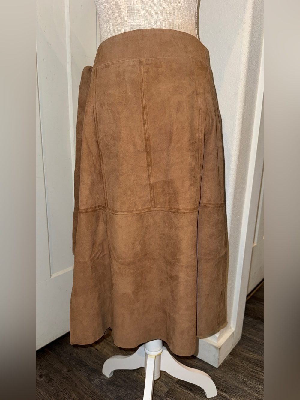 Porter Rd Genuine Goat Leather Suede Wrap Midi Skirt Brown L